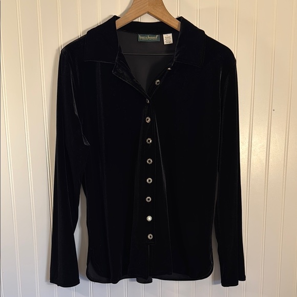 Harve Benard Women’s Black Velvet Button-Down Long Sleeve Blouse Size Large - Picture 2 of 11